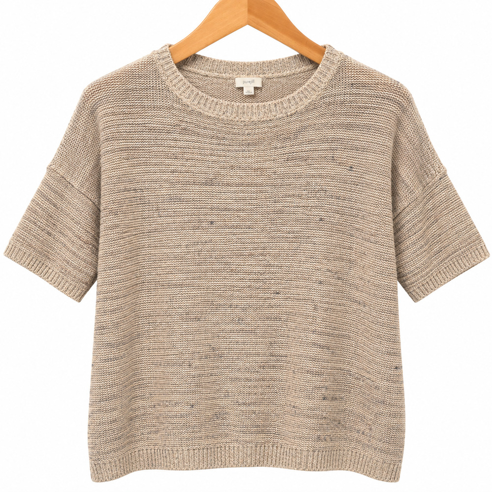 J Jill Pure Jill Sweater Women Medium Multi Gray Short Sleeve Cotton Linen Blend
